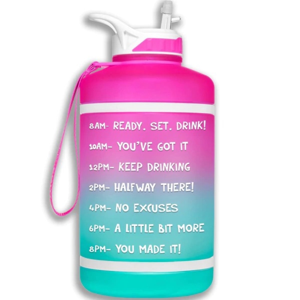 HydroMATE 64oz Half Gallon Water Bottle with Straw Pink Turquoise NWT